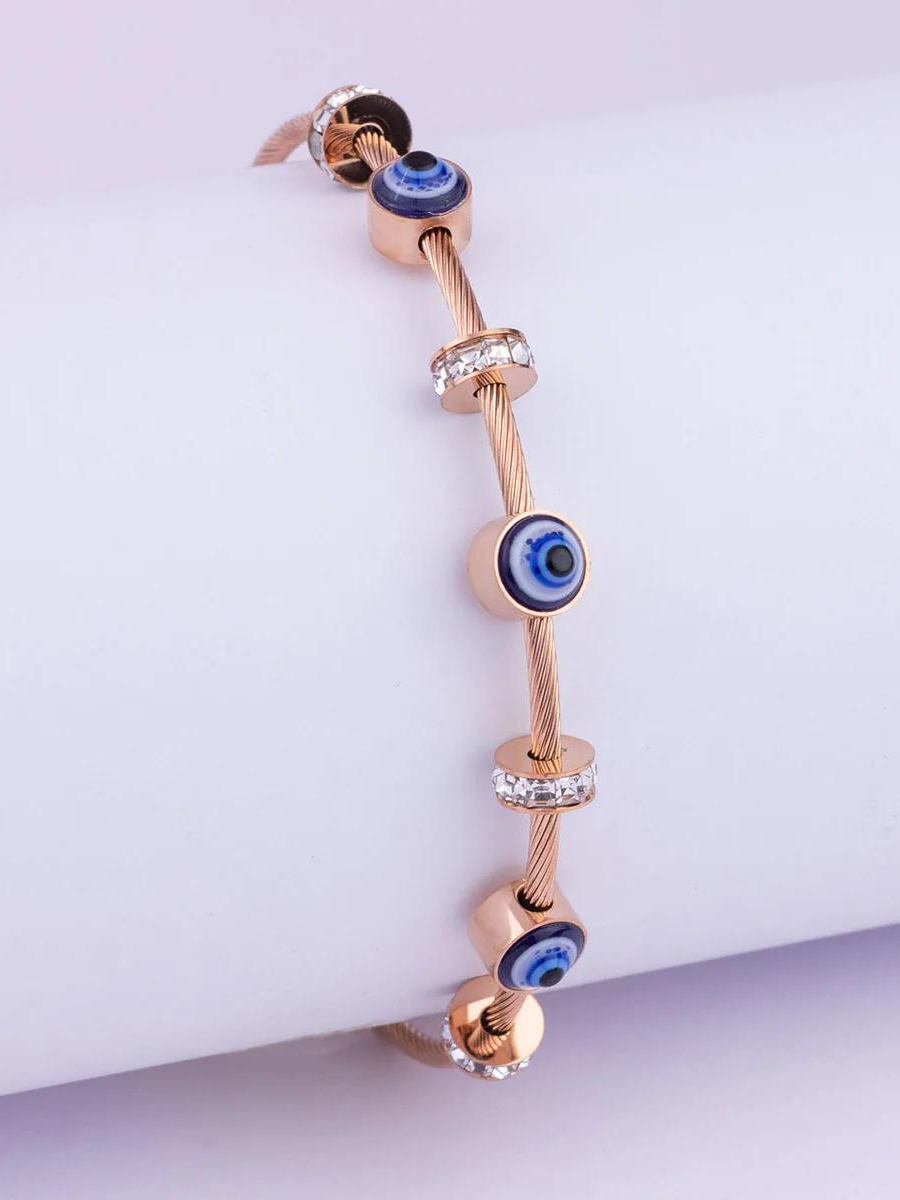 Evil Eye Cuff Bangle Bracelet Kada Rose Gold NLK144RG Rose Gold Plated, Waterproof and Anti-Tarnish