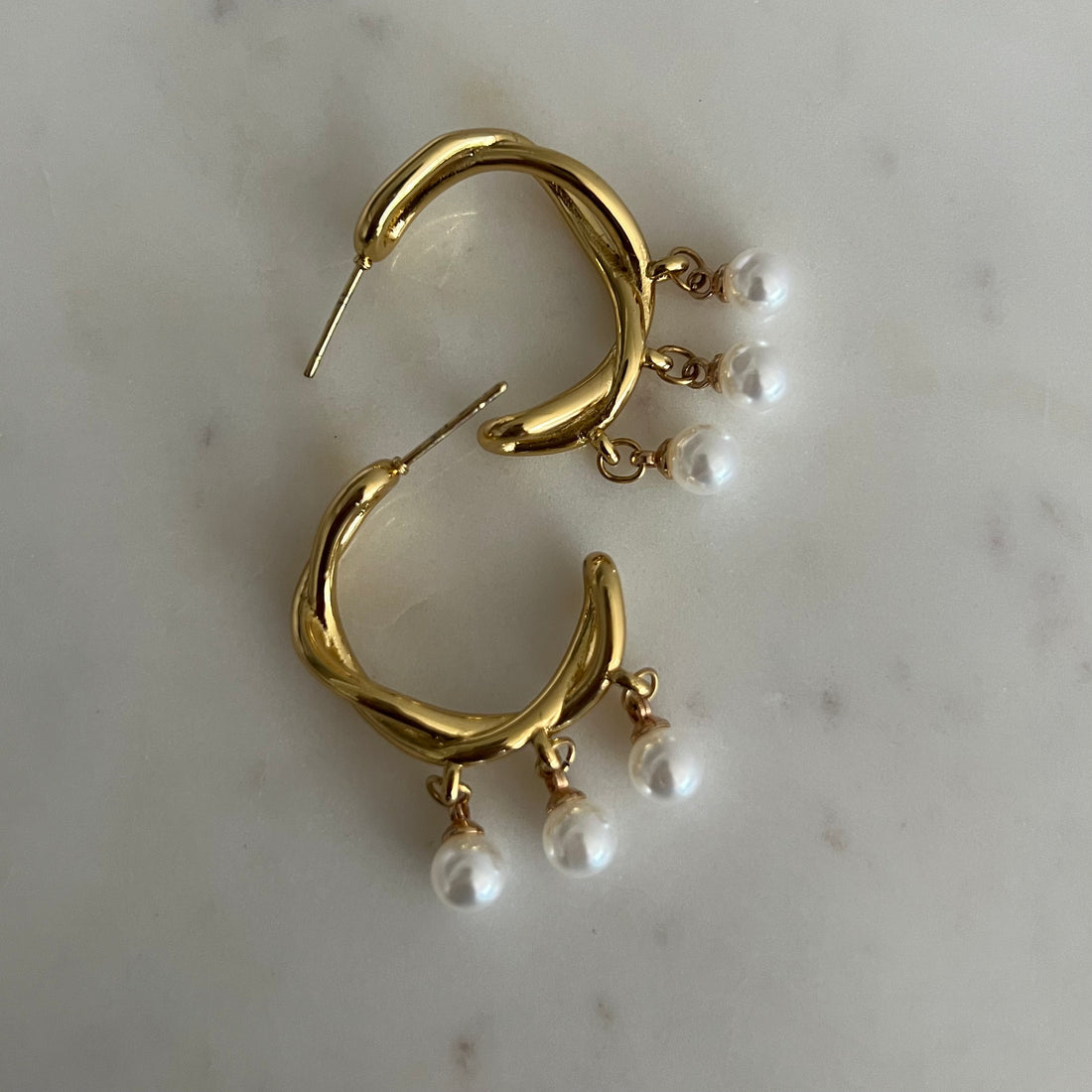 Cresent Pearl Hoops Earrings Gold Plated, Waterproof and Anti-Tarnish