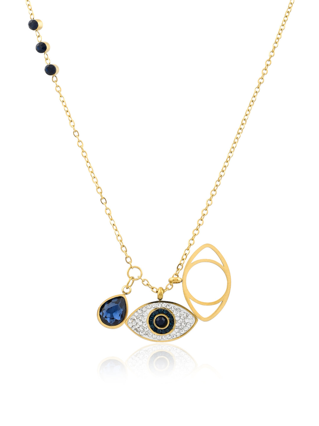 Blue Sapphire Evil Eye Necklace Gold Plated, Waterproof and Anti-Tarnish