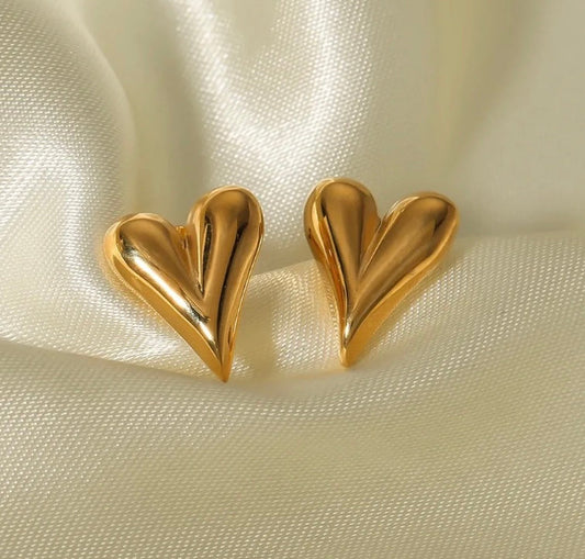 Vintage Heart Stud Earrings Gold Plated, Waterproof and Anti-Tarnish
