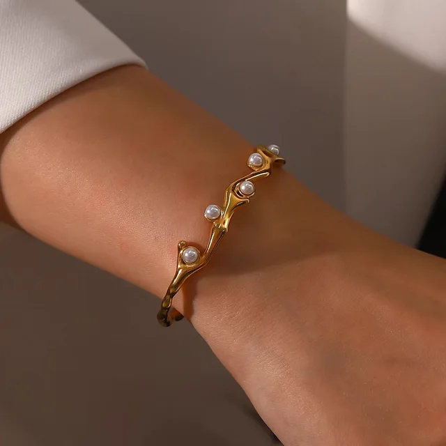 Pearl Breeze Kada Adjustable Size 18k Gold Plated, Waterproof and Anti-Tarnish