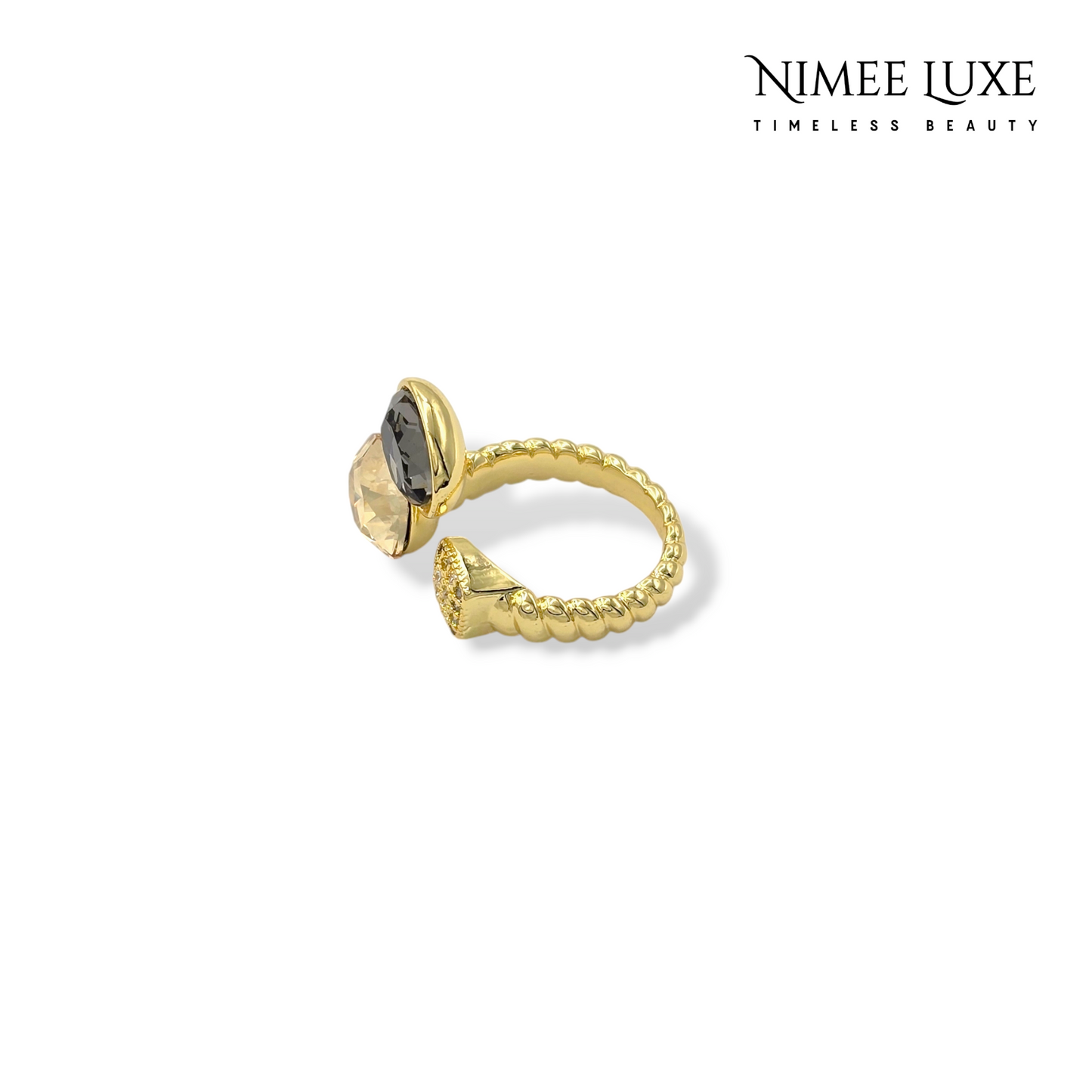 Stone Crystal Adjustable Ring Gold Plated AR27