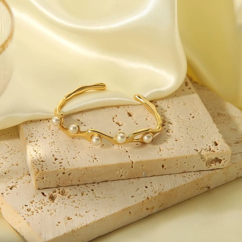 Pearl Breeze Kada Adjustable Size 18k Gold Plated, Waterproof and Anti-Tarnish