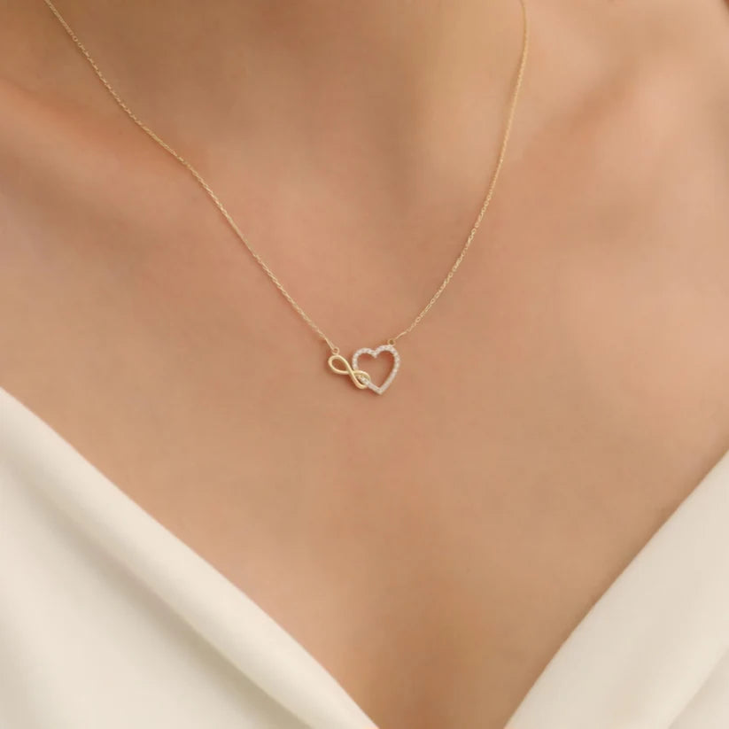 Infinity Heart Swarski Necklace + Love Loop Kada Bracelet Combo