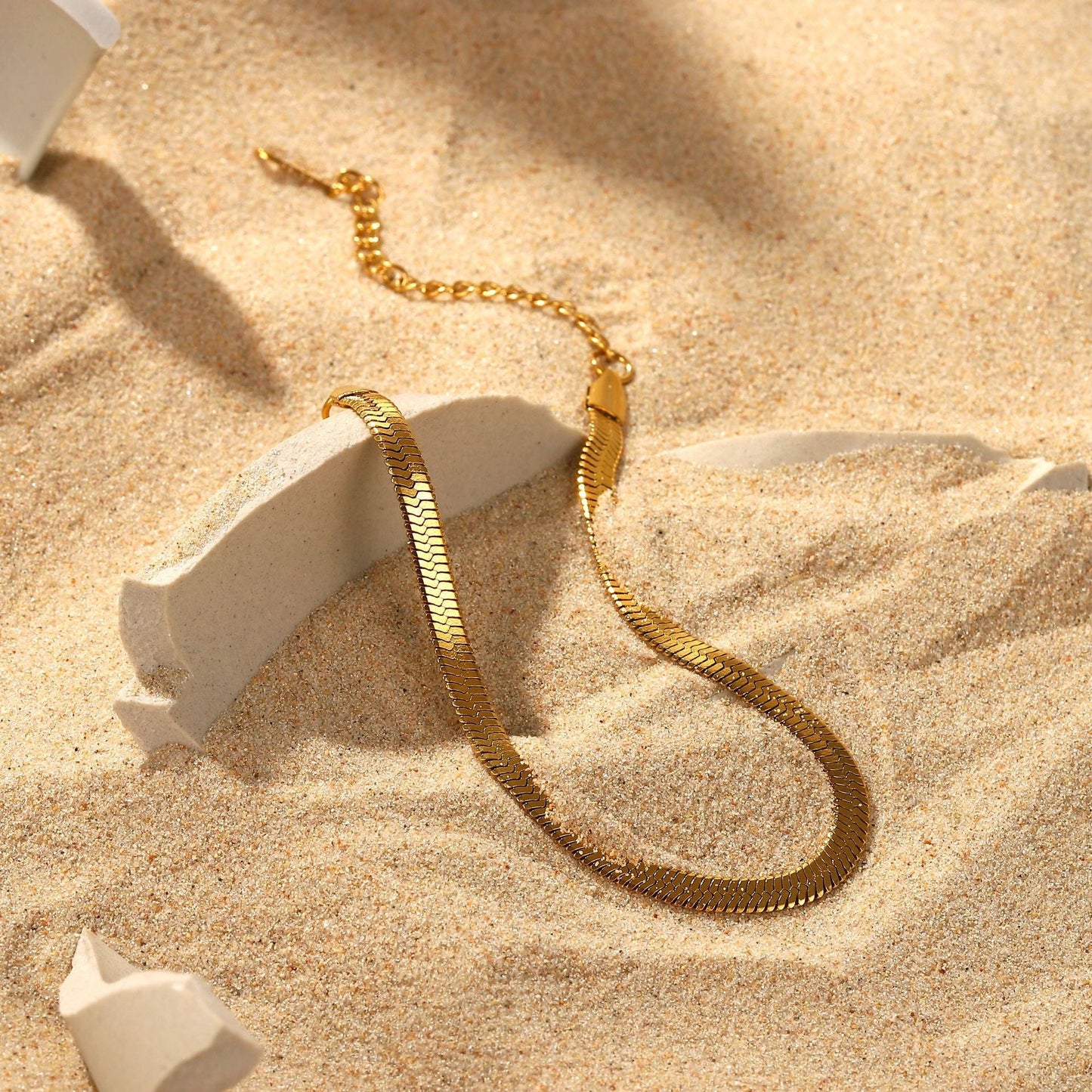Snake Bracelet Gold Plated, Anti-Tarnish, Waterproof 8.5 inches with Extension & Heart Charm