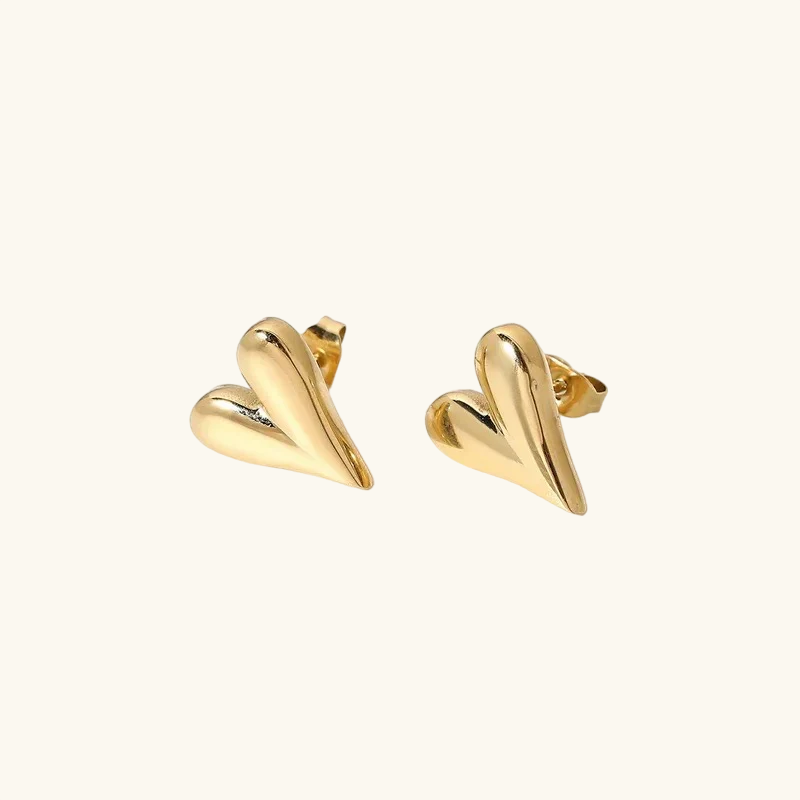 Vintage Heart Stud Earrings Gold Plated, Waterproof and Anti-Tarnish