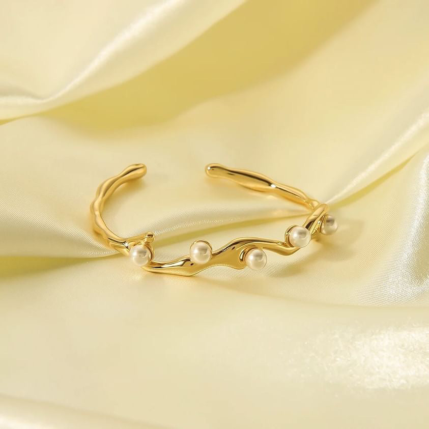 Pearl Breeze Kada Adjustable Size 18k Gold Plated, Waterproof and Anti-Tarnish