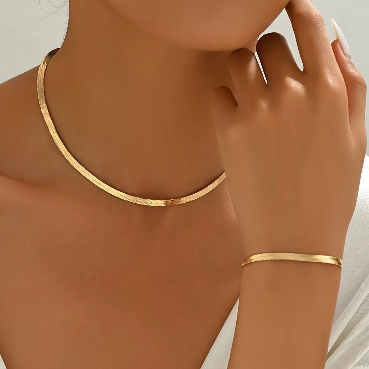 Snake Chain + Bracelet Combo Gold Plated, Waterproof and Anti-Tarnish