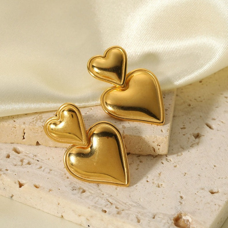 Double Hearts Classic Earrings Gold Plated, Waterproof and Anti-Tarnish