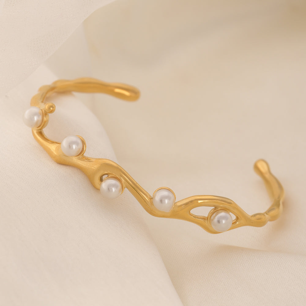 Pearl Breeze Kada Adjustable Size 18k Gold Plated, Waterproof and Anti-Tarnish