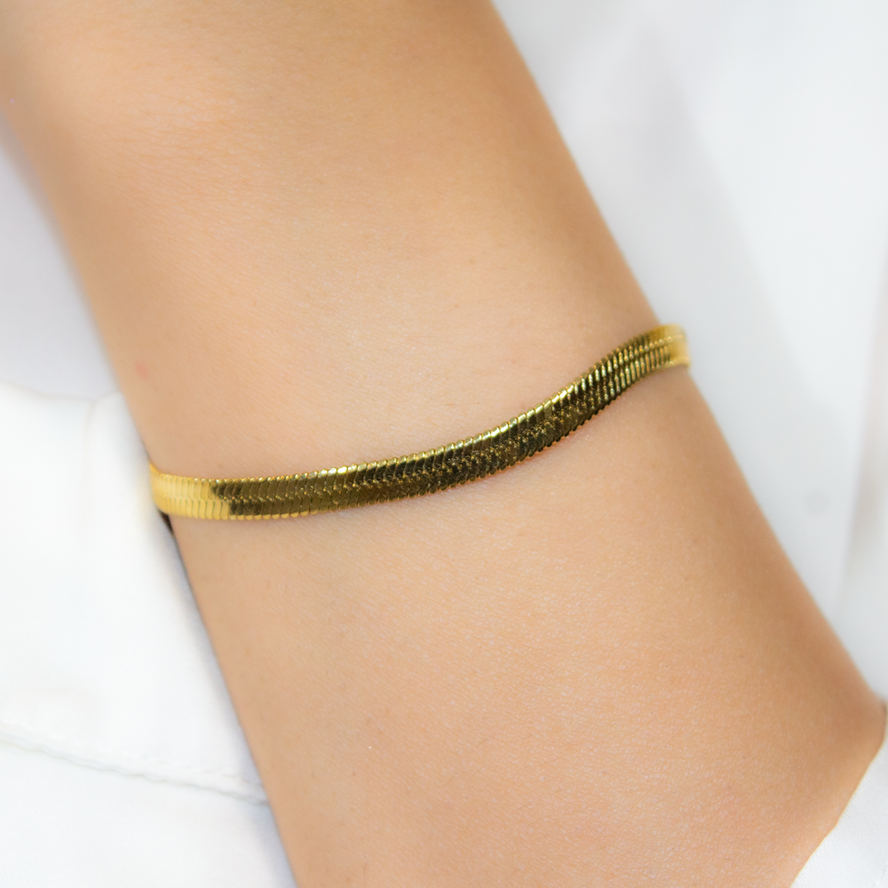 Snake Bracelet Gold Plated, Anti-Tarnish, Waterproof 8.5 inches with Extension & Heart Charm