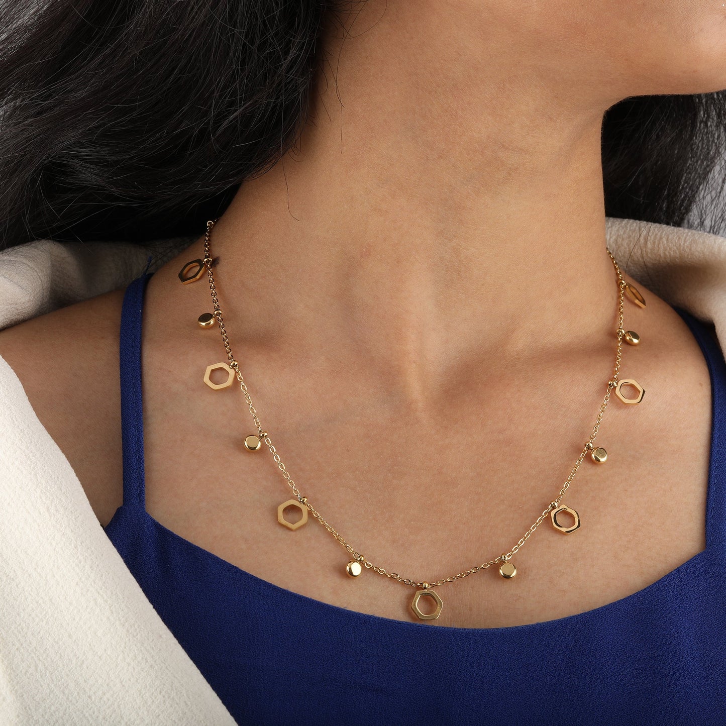 Golden Stellar Geo Charms & Snake Chain Necklace Combo