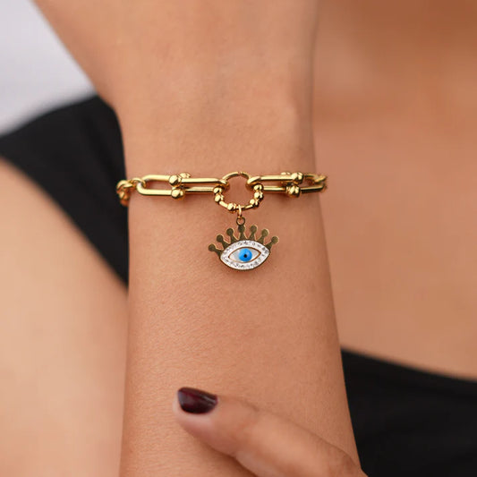 Guardian Eye Bracelet + Iced Moon Diamond Necklace Gold Plated + Illuminate Eye Necklace Gold Plated