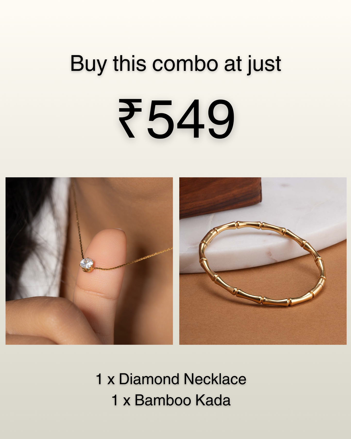 Golden Diamond Necklace & Bamboo Kada Combo