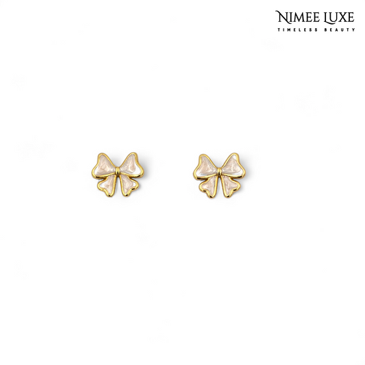 Bow White Gold Earrings NLE141G Gold Plated, Waterproof and Anti-Tarnish