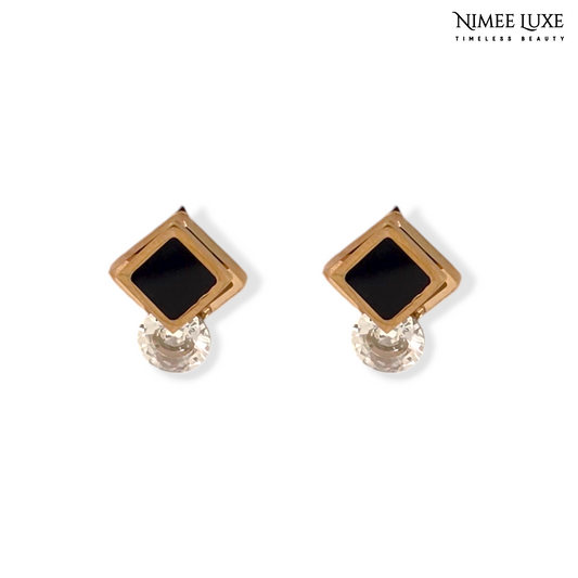 Classic Black Studs With Diamond NLE111G Gold Plated, Waterproof and Anti-Tarnish