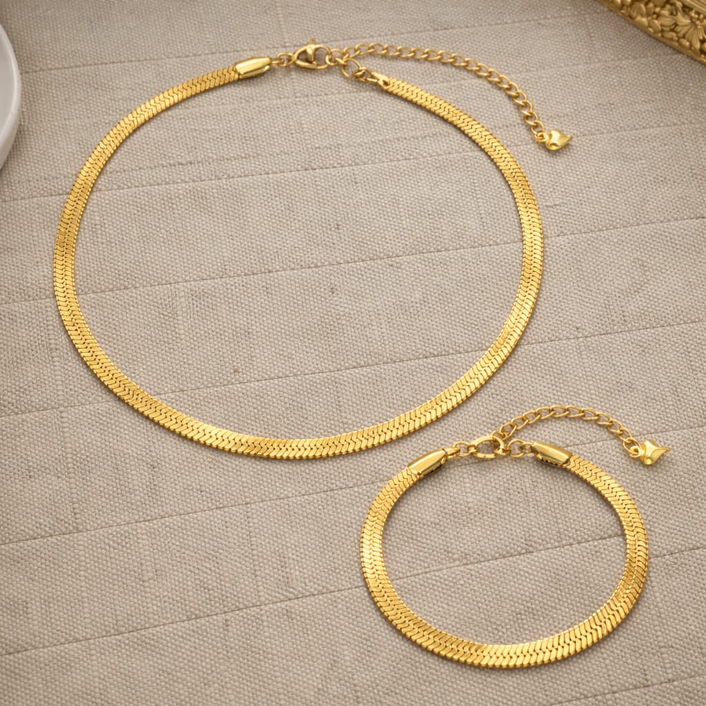 Flat Snake Chain Necklace & Bracelet Combo