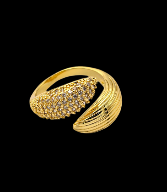 Diamond Studded Hoop Adjustable Ring 18K Gold Plated AR14