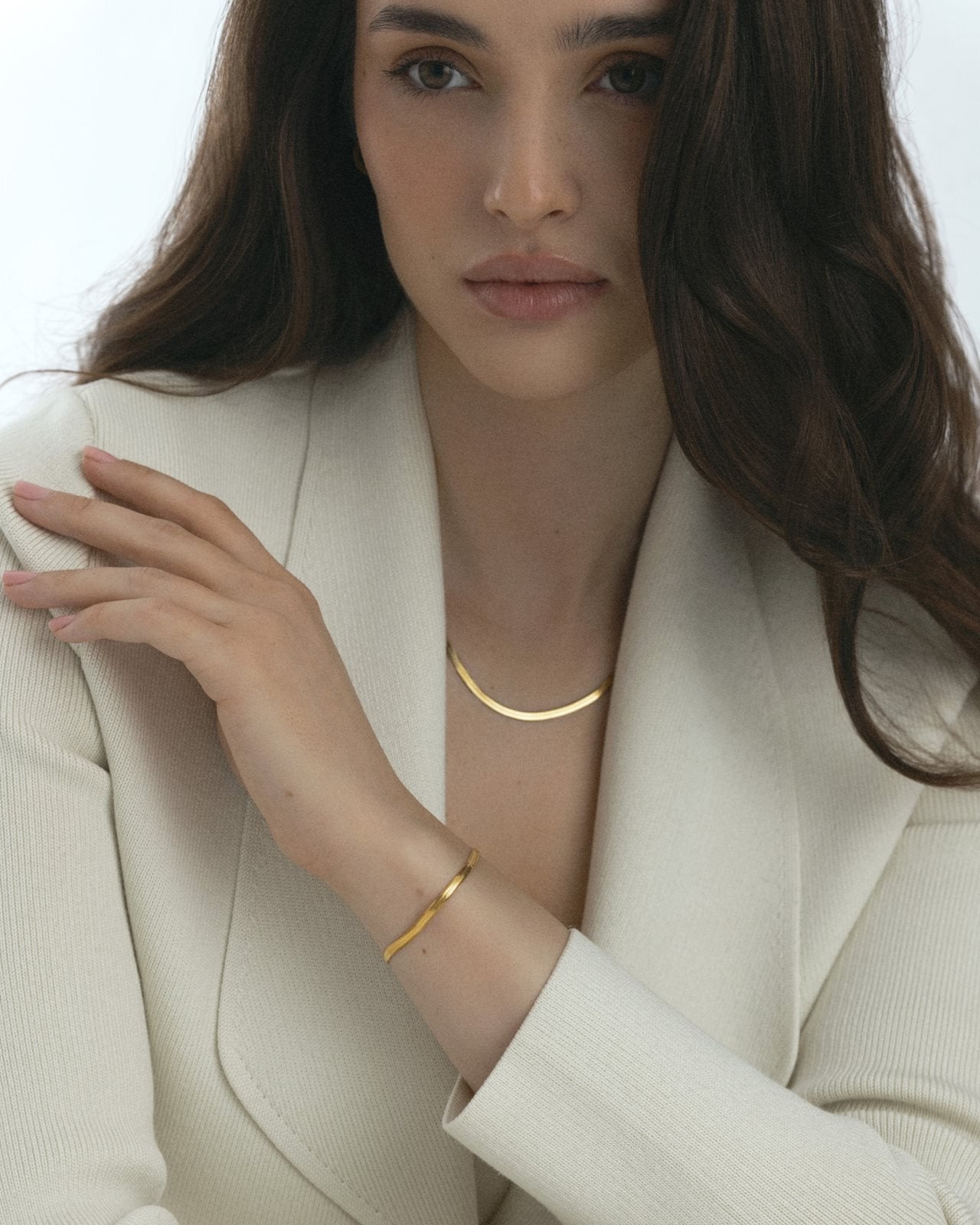 Flat Snake Chain Necklace & Bracelet Combo