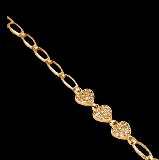 Diamond Hearts Bracelet Adjustable Hook Gold NLBR108G Gold Plated, Waterproof and Anti-Tarnish