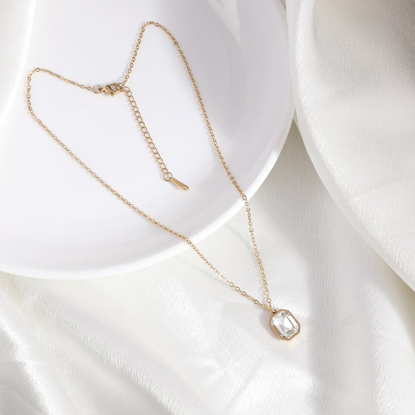 Clear Octagon Emerald Necklace