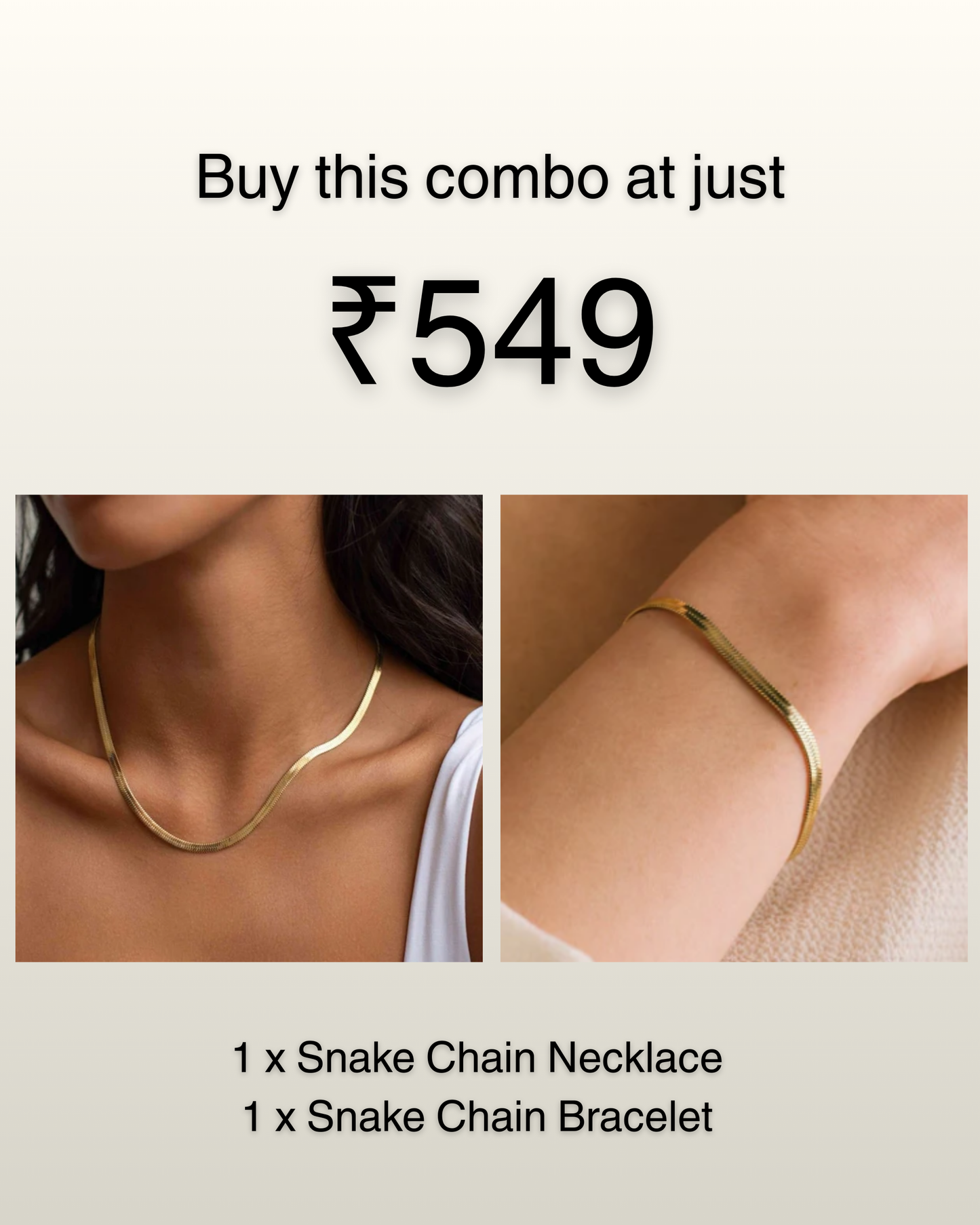 Golden Snake Chain Necklace & Bracelet Combo