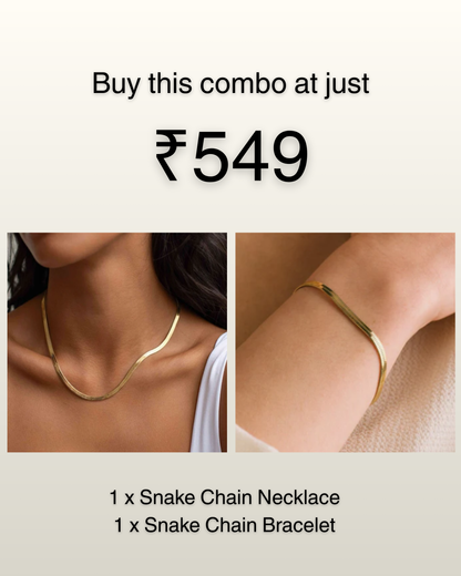 Golden Snake Chain Necklace & Bracelet Combo