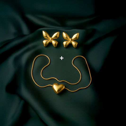 Jade Heart Necklace + Butterfly Earrings Combo