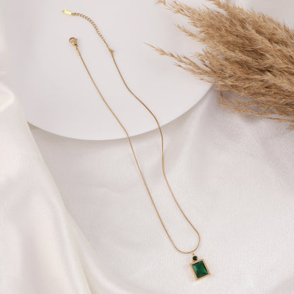 Green Emerald Diamond Necklace Gold Plated, Waterproof and Anti-Tarnish