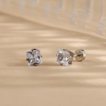 Crown Cut Classic Silver Studs Earrings