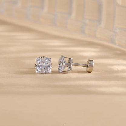 Crown Cut Classic Silver Studs Earrings