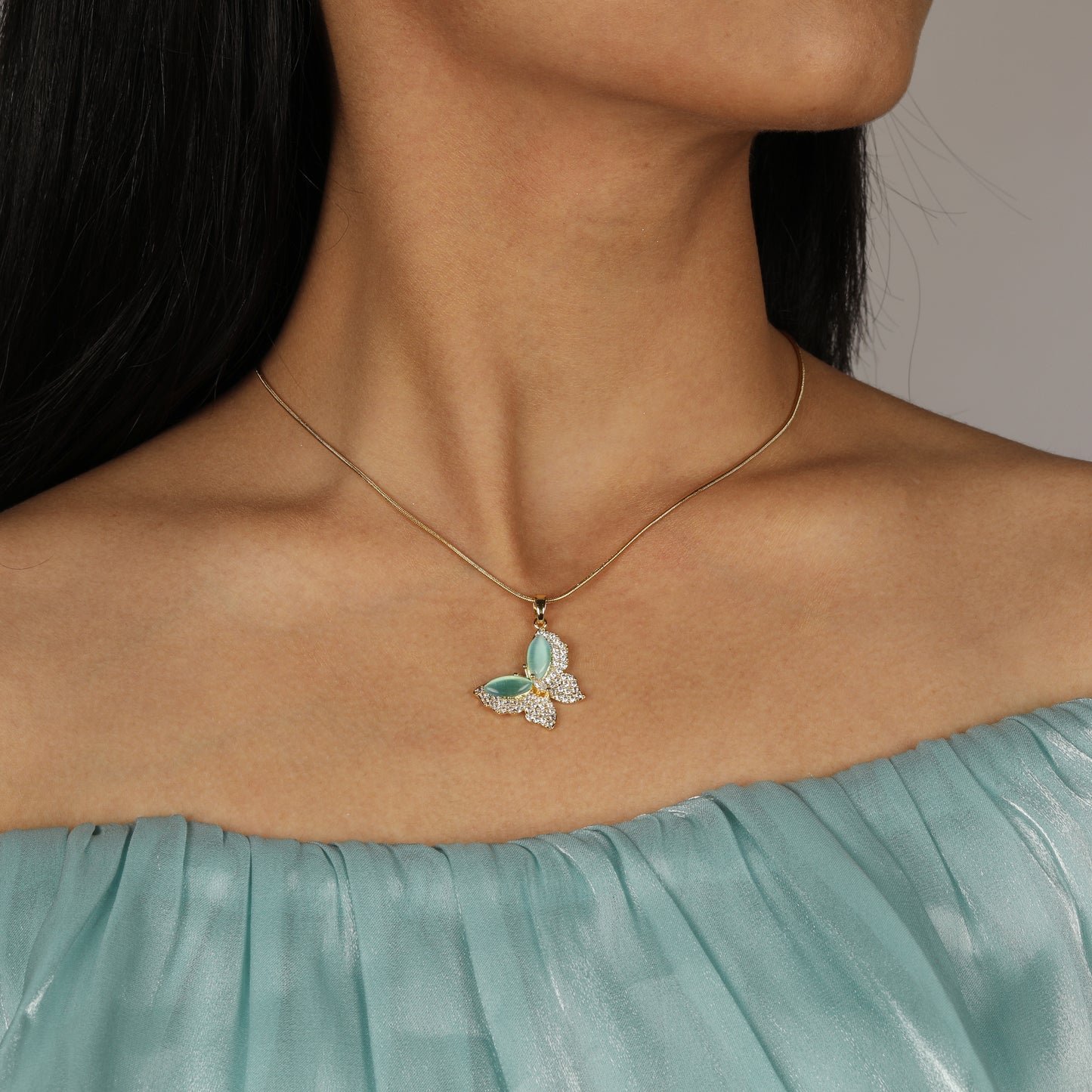 Mint Mirage Butterfly Pendant Necklace