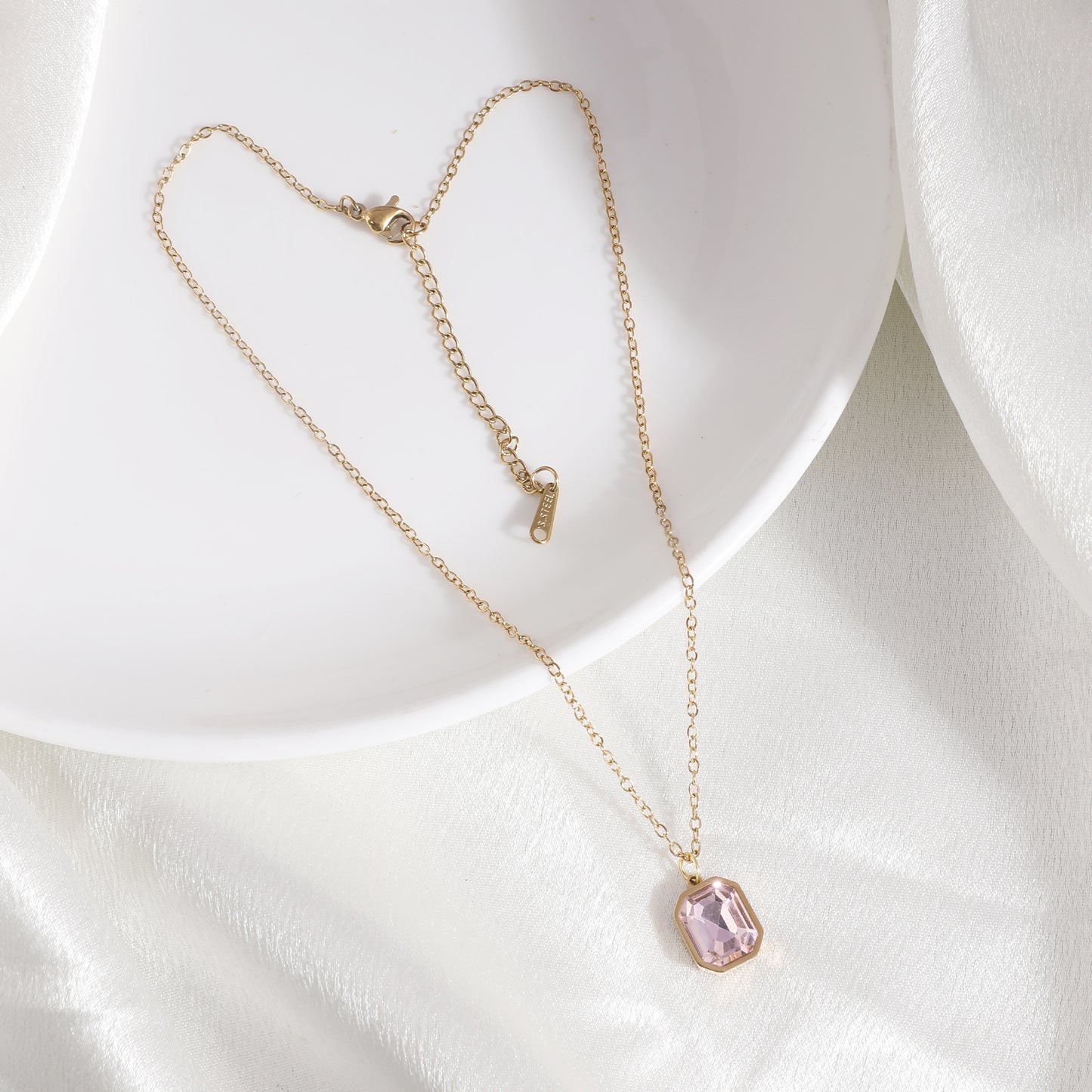 Pink Octagon Emerald Necklace