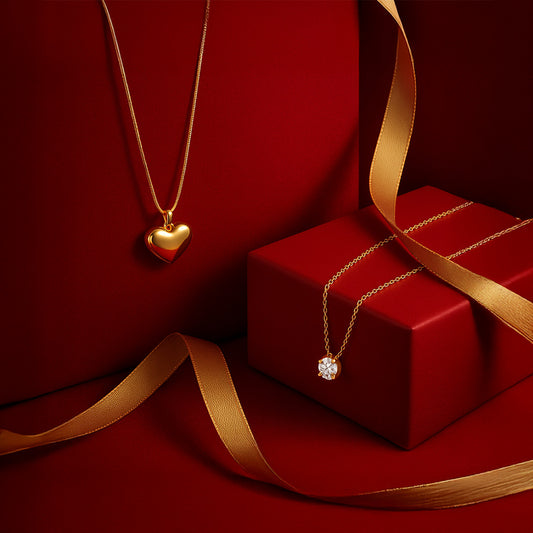 Diamond Necklace NLCP105G Gold Plated + Jade Heart Necklace Gold Plated Combo