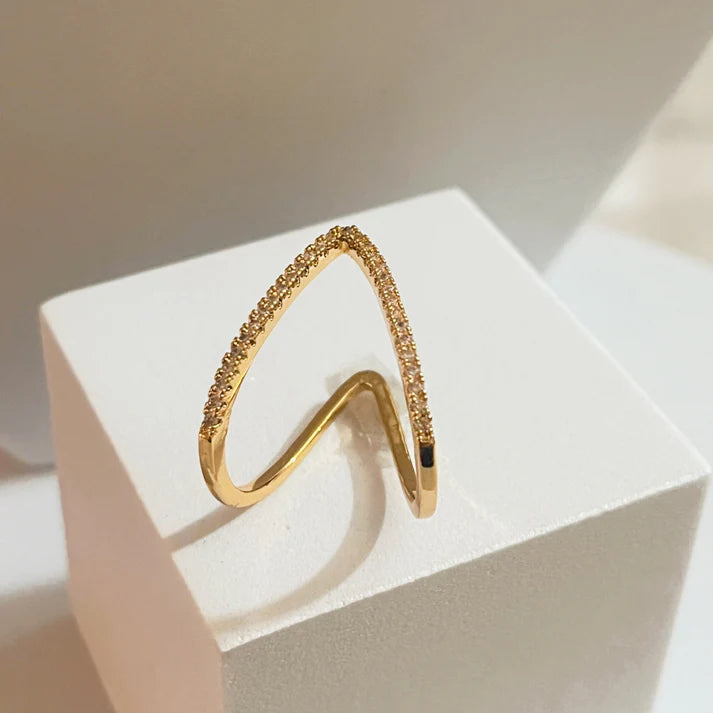Little Love Reversible Necklace + Sweetheart Charm Bracelet + Classic V Diamond Studded Adjustable Ring Gold Plated AR49