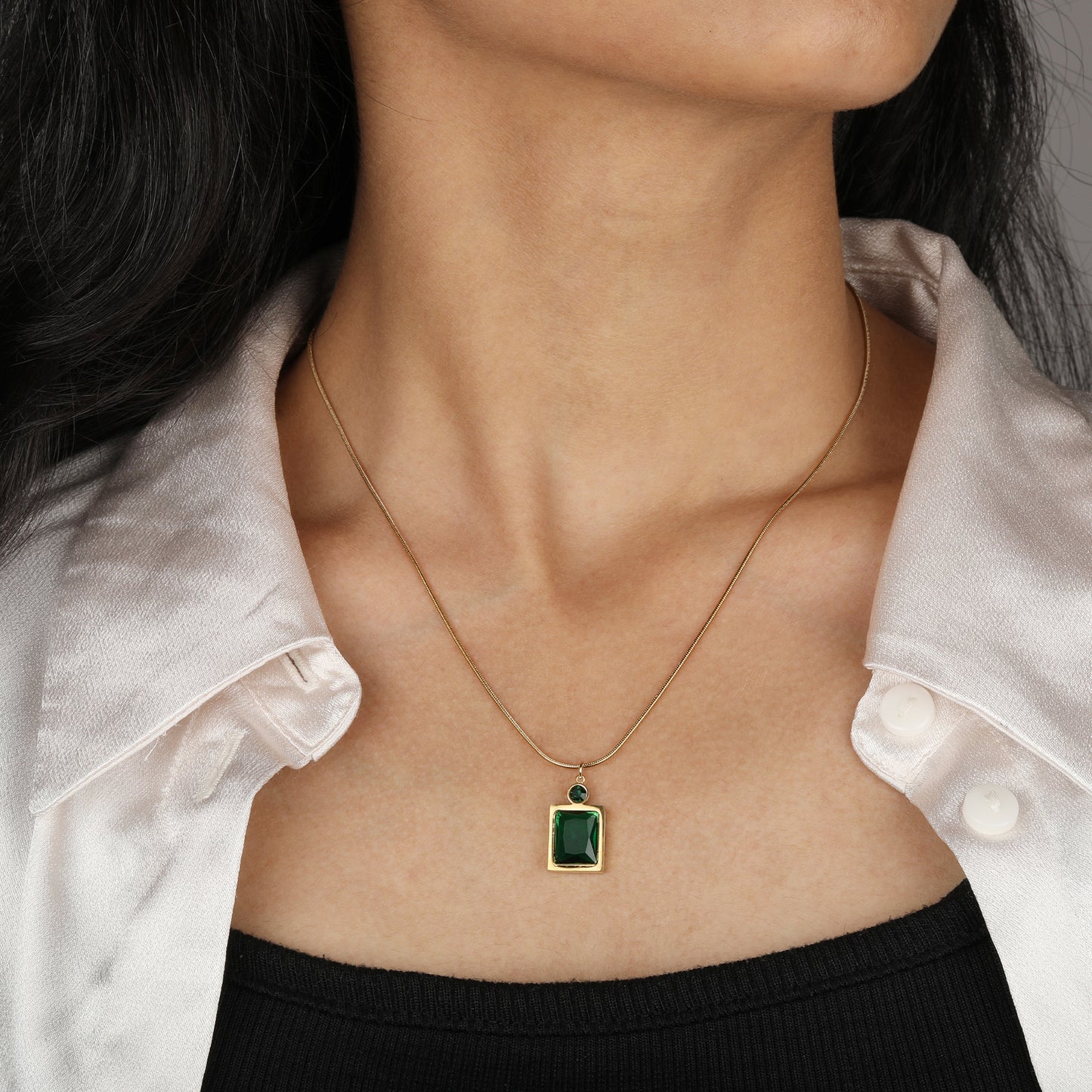 Green Emerald Diamond Necklace Gold Plated, Waterproof and Anti-Tarnish
