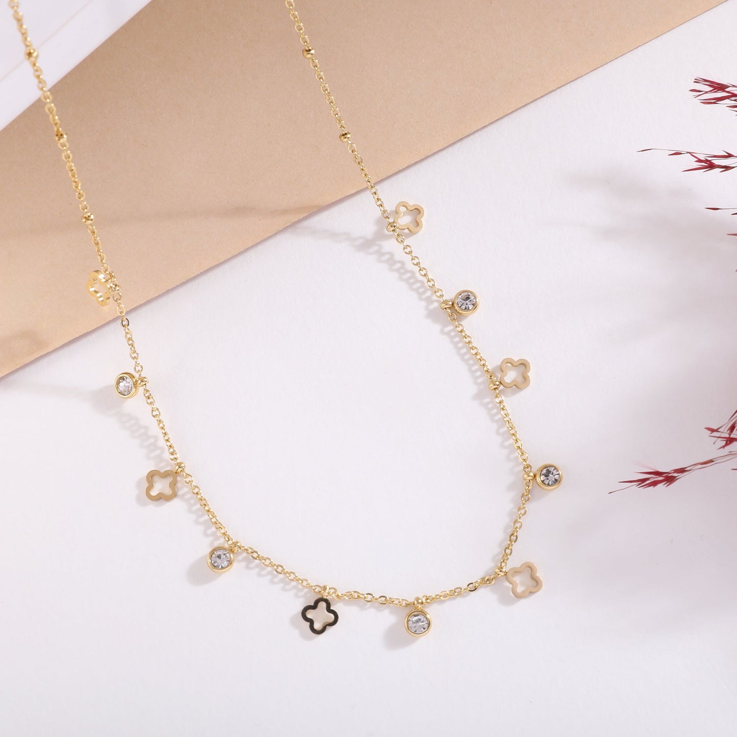 Golden Clover Charms & Vintage Snake Chain Necklace Combo