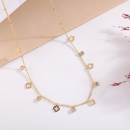 Golden Clover Charms & Vintage Snake Chain Necklace Combo