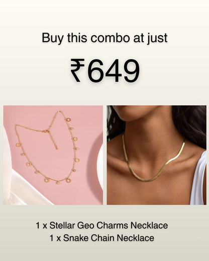 Golden Stellar Geo Charms & Snake Chain Necklace Combo