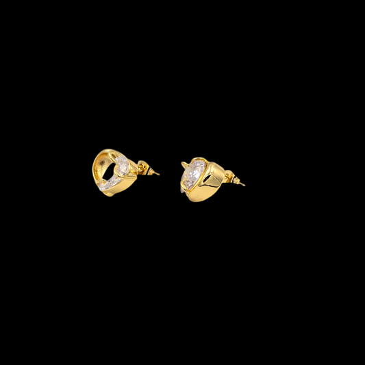 Hollow Heart Diamond Studs Gold Earrings NLE138G Gold Plated, Waterproof and Anti-Tarnish