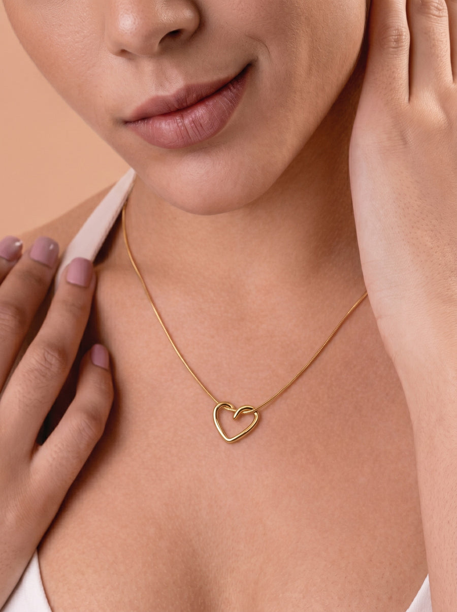 Knot Heart Chain Pendant Necklace Gold Plated, Waterproof and Anti-Tarnish