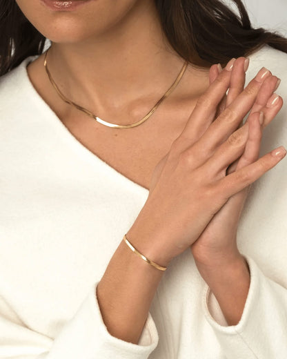 Flat Snake Chain Necklace & Bracelet Combo