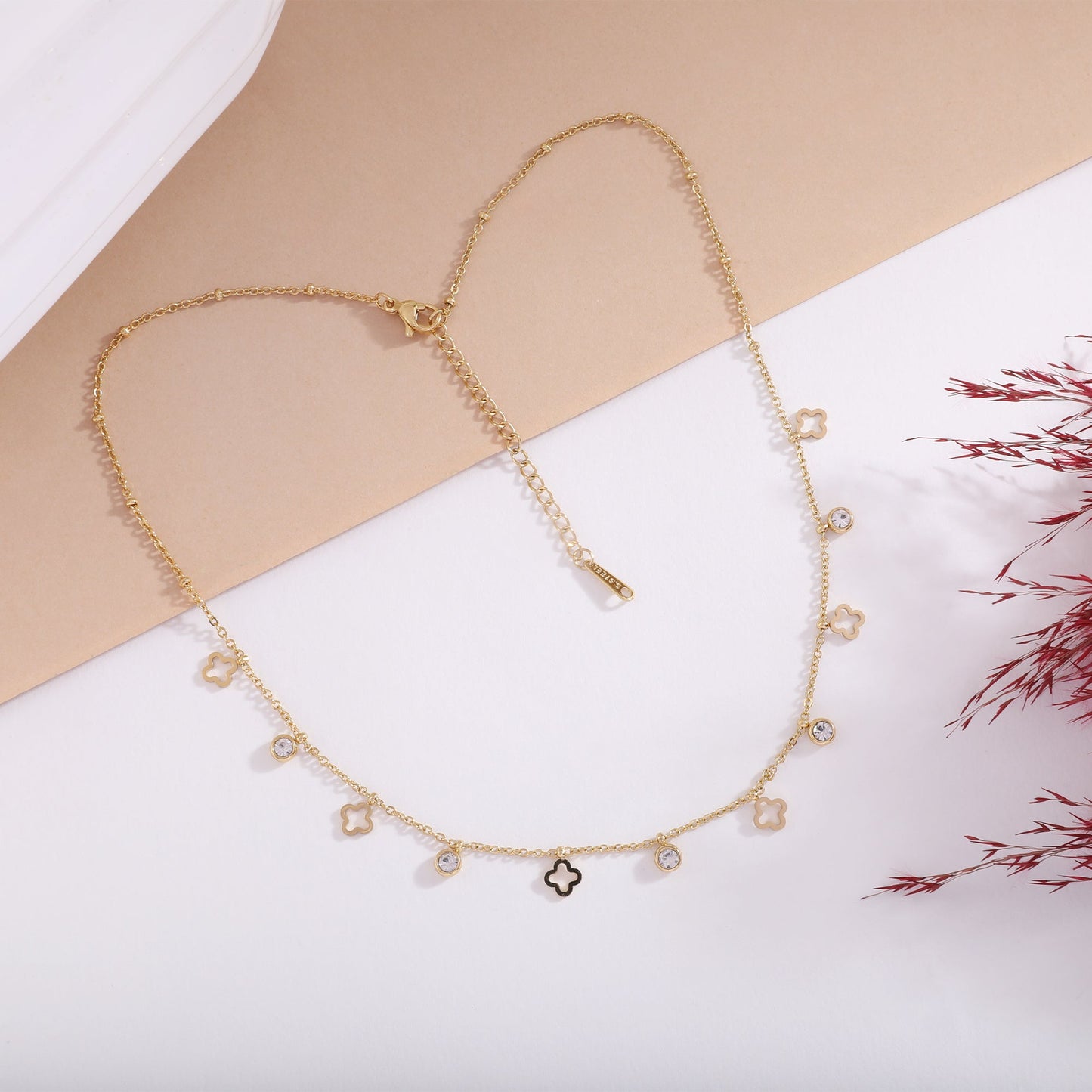 Golden Clover Charms & Vintage Snake Chain Necklace Combo