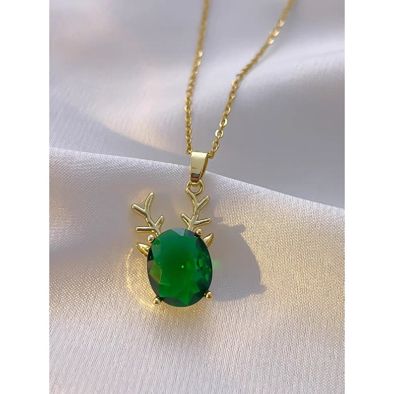 Emerald Reindeer Pendant Necklace