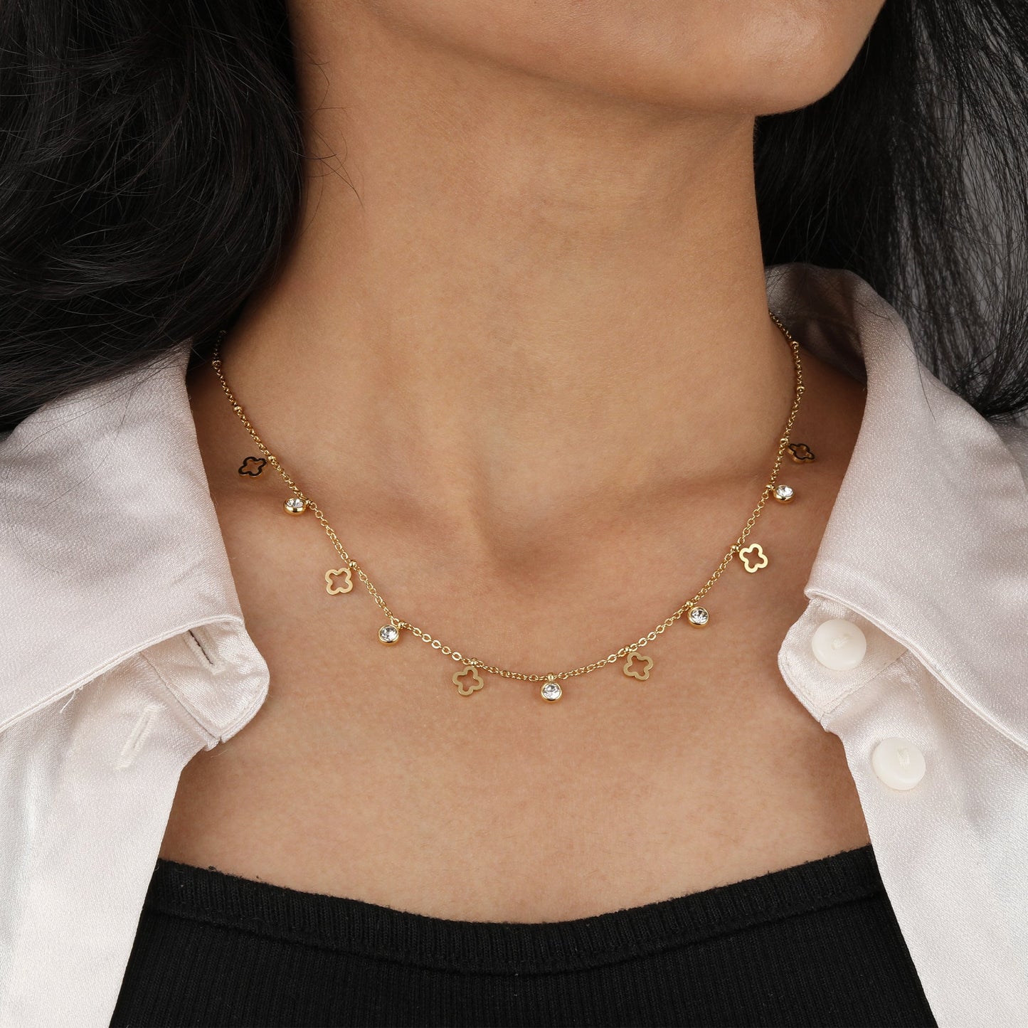 Golden Clover Charms & Vintage Snake Chain Necklace Combo