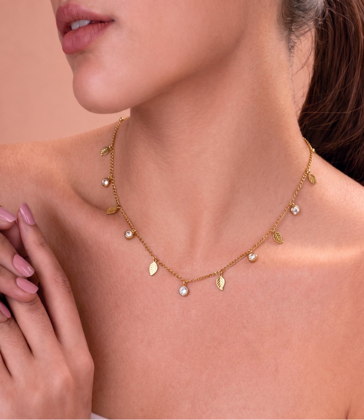 Leaf Diamond Charms Necklace