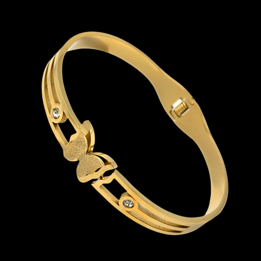 Butterfly Diamond Cuff Bangle Bracelet Kada Gold NLK149G Gold Plated, Waterproof and Anti-Tarnish