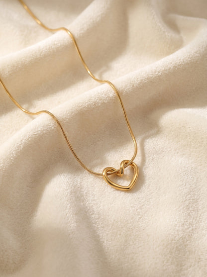 Knot Heart Chain Pendant Necklace Gold Plated, Waterproof and Anti-Tarnish
