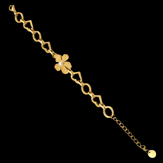 Pearl Flower Bracelet Adjustable Hook Gold NLBR113G Gold Plated, Waterproof and Anti-Tarnish