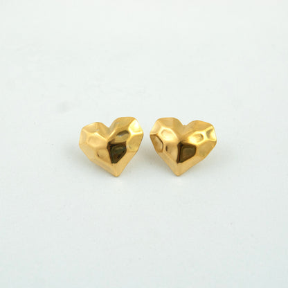 Crucible Heart Stud Earrings Gold Plated, Waterproof and Anti-Tarnish
